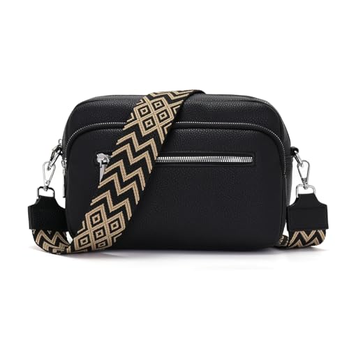 RQJZ 25x20cm sac bandouliere femme sac a main femmes sacs bandoulière femme cuir végétalien Avec une large ceinture et Compartiment multiplié Noir