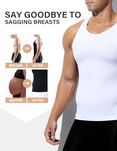 Casey Kevin 3 Pack Men's Gynecomastia Compression Shirt Slimming Shapewear Tummy for Men Sleeveless Workout Tank Top3