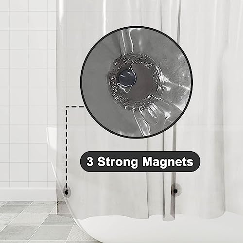 Image of Barossa Design Shower Curtain Liner - Clear Black Premium PEVA Shower Liner with 3 Magnets and Metal Grommets, Waterproof Lightweight Standard Size Curtains for Bathroom - Translucent Black