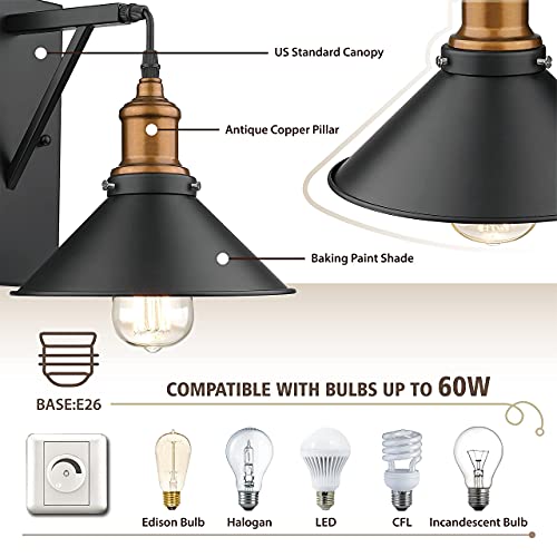 Yeehome Modern Wall Sconce Set Of 2, Wall Scone Lighting, Wireless Wall Sconce, Hardwired Wall Light Fixture, Vintage Bathroom Light Fixtures In Matte Black Finish,7.8 Inch,2 Pack #TOP4