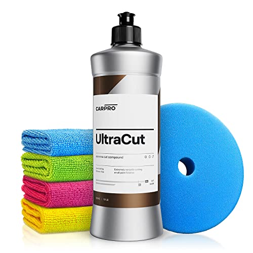 CarPro UltraCut polissage abrasif (500g) Set de polissage voiture - Extreme Cut Compound pour une forte correction des défauts de la peinture - auto polissant, pâte abrasive, Heavy Cut | 6-pcs Cover