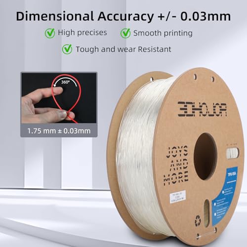 Image of 3DHojor TPU Filament 1.75mm TUP95A 3D Printer Filament Flexible Soft 3D Filament 1KG (2.2lbs) fit Most FDM 3D Printers Dimensional Accuracy + /- 0.03 mm-Natural