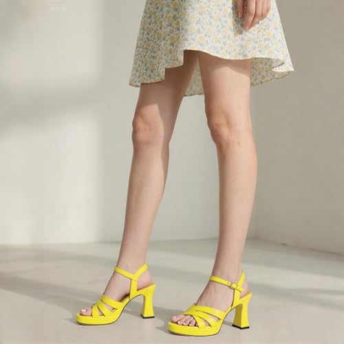 Image of Women Square Toe Platform Block Heel Sandals 3.3'' | Elegant Comfort Formal Dress Footwear, Stylish Ladies Sandals For Daily Office Wedding Evening Party Formal Occasions
