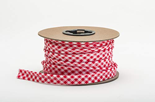 Pearl 1/2" Finished Width Double Fold Polycotton Broadcloth Quilt, Hemming, Sewing, Seaming, Binding, 25 Yds, Red Gingham Pattern Bias Tape #TOP15