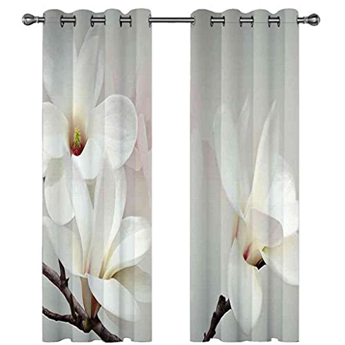 Rideau occultant thermique 200x214 cm à oeillets avec impression 3D fleur blanche