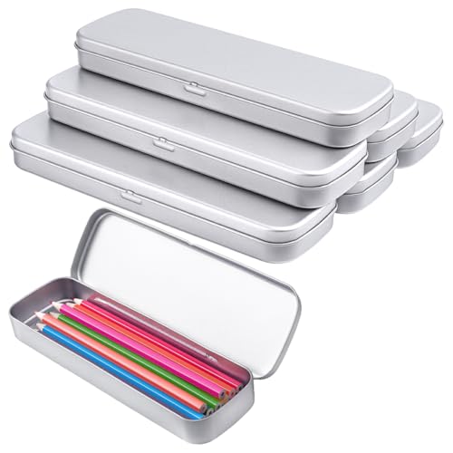BENECREAT Estuche Metálico para Lápices (6 unidad), Estuches de Hierro Plateado de 20.5x6.6x2.2cm, de Una Sola Capa, para Organizar Bolígrafos, Gomas de Borrar Y Manualidades con Acuarelas Y Joyería.