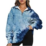 Damen Pullover Winter Elegant Longpullover Tie-Dye Freizeit Pulli Weich Herbst Winter Warm Kapuzenpullover Casual Sweatshirt Winter Mit Seitentasche Zip Langarm Oberteile Top