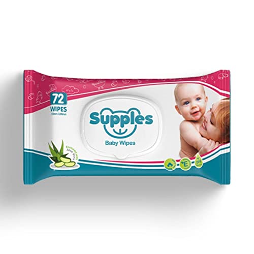 Image of Amazon Brand - Supples Baby Wet Wipes with Lid | 72 Wipes| Enriched With Aloe Vera and Vitamin E | Alcohol-Free and Paraben-Free | Pure Water-Based formulation