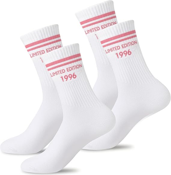 Kazunark Geburtstag Socken Lustige Baumwollsocken Limited Edition 100% Baumwolle Geschenk für Teenager Männer & Frauen 2 Paar Limited Edition Socke 1996 rosa