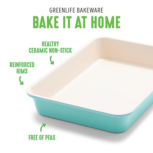 Greenlife Bakeware Healthy Ceramic Nonstick, 13" X 9" Rectangular Cake Baking Pan, Pfas-Free, Turquoise #TOP5