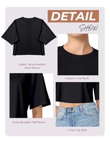Women's Basic Crop Top Drop Shoulder T Shirt Half Sleeve Cropped Tee Crewneck Short Sleeve Casual Summer Solid Crop Tops4