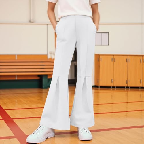 Kids Pleated Flare Sweatpants Casual Elastic Waist Bell Bottom Athletic Sports Pants with Pockets for Girls Boys 4-15 Years4