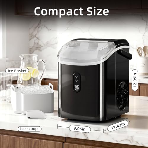 Image of Antarctic Star Nugget Ice Maker Countertop, 35lbs /24H Ice Machine, Soft Chewable Sonic Ice, Self-Cleaning, Fast Ice Ready in 8 Minutes, Compact Design with Handle, Stainless Steel Black | 35lbs /24H Ice Makers, Self-Cleaning, Fast Ice Ready in 8 Minutes, Compact Design with Handle, Stainless Steel Black