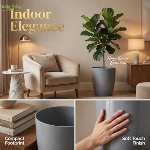 Image of Leafy Tales Modern Round Tower Planter for Home Decor 12 INCH, Highly Durable,Lightweight Indoor Outdoor Planter, Flower Pot Gamla, Pot for Balcony Garden, Vegetables, Flowers & Greenery