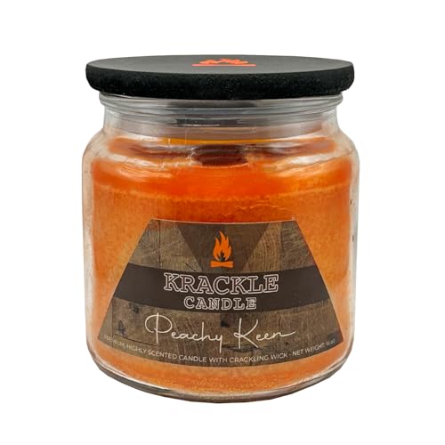 Image of Krackle Candle | Peachy Keen | 16 oz Scented Candle with Natural Crackling Wooden Wick | Poured in the USA | Peach, Brown Sugar & Cinnamon Fragrance