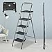 4 Step Folding Ladder with Wide Anti-Slip Pedal Portable Lightweight Foldable Ladders Steel Step Stool with Tray w/Non-Slip Feet for Kitchen Garden,Black