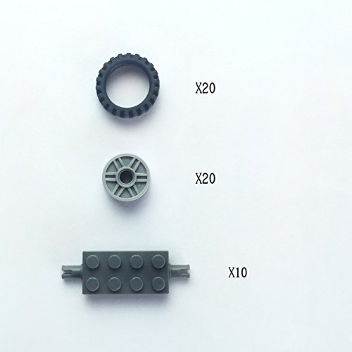 24 mm X 7 mm Tire,Wheel and Long Axles -50 Pieces Brick Building Chassis Pieces Education Wheels Set Toy
