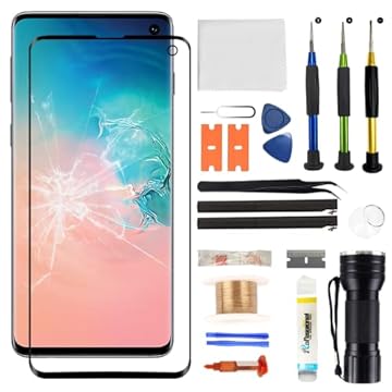 Zgxhga Substituição de tela de vidro frontal para Galaxy S10 - compatível com Samsung Galaxy S10 G973 Series 6,1 polegadas e kit completo de ferramentas de reparo (sem tela OLED e toque digitalizador)
