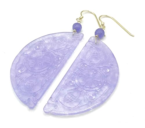 Boucles d'oreilles en jade lavande pendantes en vermeil 24K pour femme chic