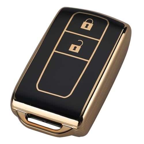 Kinotaka トヨタ/ダイハツ用 スマートキーケース 2ボタン タント/タントカスタム/タントエグゼ/ムーヴ/ムーヴカスタム/コペン/パッソ/ブーン/COOなど設計専用TPU製キーカバー (スタイルA, ブラック)