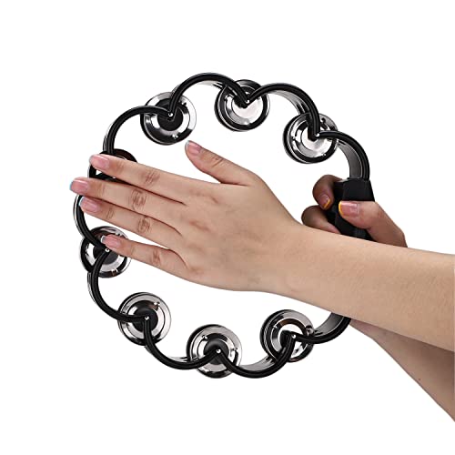 Facmogu 2 Pack Double Row Hand Held Percussion Tambourine With Jingles, Handheld Tambourine Percussion Instrument, Musical Rhythm Handheld Tambourine Joyful Party Concerts - Black #TOP1