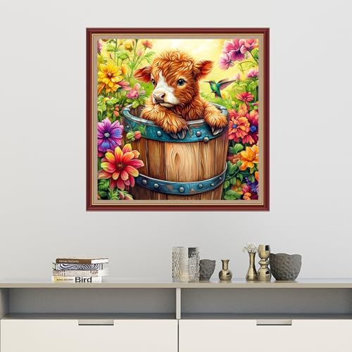 Image of Dooxvey Cross Stitch Kits for Adults Beginners,Full Range of Cross-Stitch Stamped Kits Needlepoint Kits for Beginners Embroidery Kits 11CT Cross Stitch Patterns-Colorful Flower Calf 18x18 inch