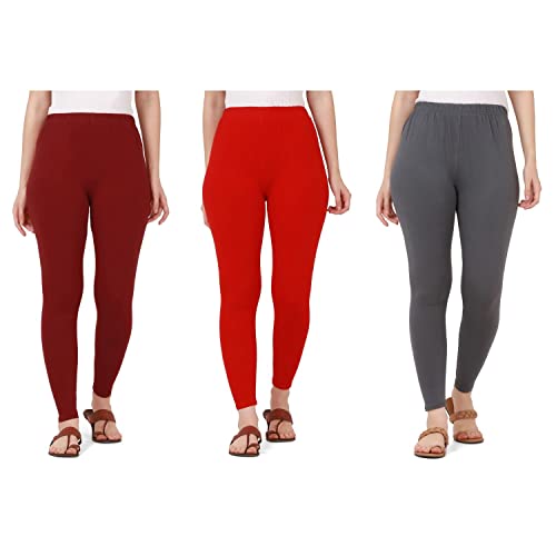 Image of Pure Cotton Ankle Length Women Skinny Leggings Combo-Pack of 3