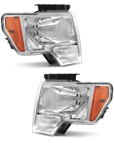 ADCARLIGHTS Headlight Assembly for 2009 2010 2011 2012 2013 2014 Ford F150 Pickup Headlamp Left and Right Sides Chrome housing(Bulb Not Included)