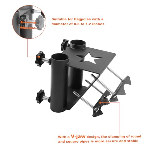 Heavy Duty 2 Position Flagpole Mount Bracket for Balcony Railing Truck Flag Pole Holder Clamp,Flag Pole Holder Bracket,Horizontal and Vertical Railings Installation,Strong and Rust Free by KSWLOR - Image 4