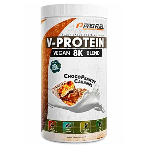 Vegan Protein – Schokolade-Erdnuss-Karamell - V-Protein 8K Blend - unglaublich lecker & cremig - aus Sonnenblume, Reis, Erbse, Hanf, Kürbis uvm. - pflanzliches Proteinpulver mit 73% Eiweiß