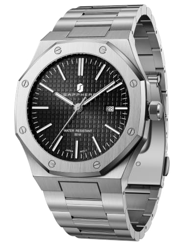 Image of Sapphero Watches for Men Waterproof Luminous Watches with Date Dial Chronograph Analog Quartz Movement Steel Stainless Business Wrist Watches Mens Gifts