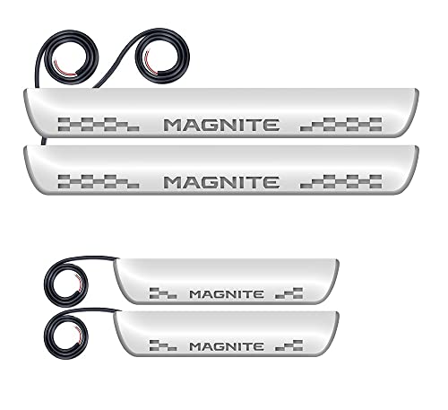 Image of FABTEC Car Door Foot Step Sill Plate with Mirror Finish LED Compatible with Nissan Magnite (Set of 4pc,Blue)(6 Months Warranty)