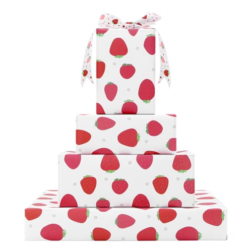 Papier cadeau motif fraises anniversaire et fête à thème hawaienne