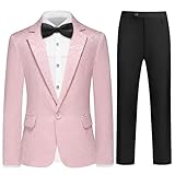 Lamgool Tuxedo Suits for Boys Floral Jacquard Kids Formal Outfit 4-Piece Set Size 16 Light Pink Blazer Pants White Shirt Bow Tie Prom