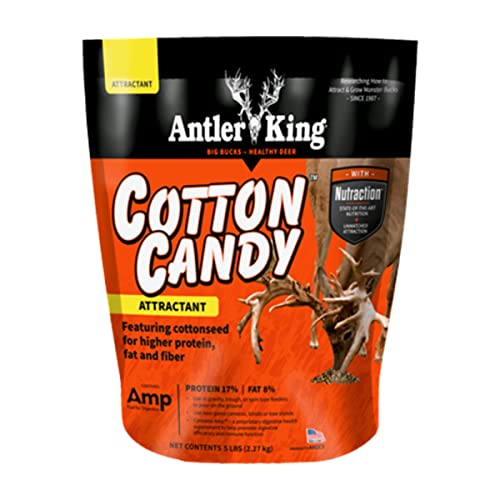Antler King Cotton Candy New Formula Deer Attractant, 5 lb Bag Cottonseed Based Food Attractant Mix, Higher Protein, Fat and Fiber Content for Growing Healthy Deer and Big Bucks