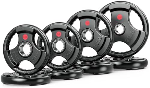 Gikpal Olympic Weight Plates, 2-Inch Three-Grip Rubber Coated Bar...