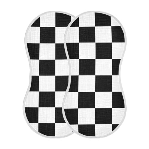 Emelivor Checkerboard Plaid Muslin Burp Cloths for Baby Super Soft Baby Burp Cloths 4 Pack Absorbent Baby Washcloths Bibs Towel Burping Cloth Spit Up Rags for Newborn Girls Boys2