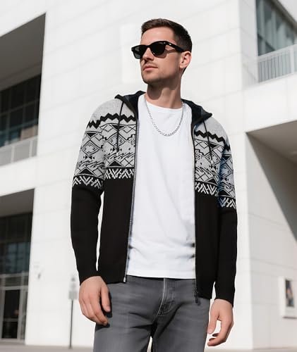 Image of LLdress Mens Knit Cardigan Sweaters Sherpa Lined Full Zip Hoodie With Pockets