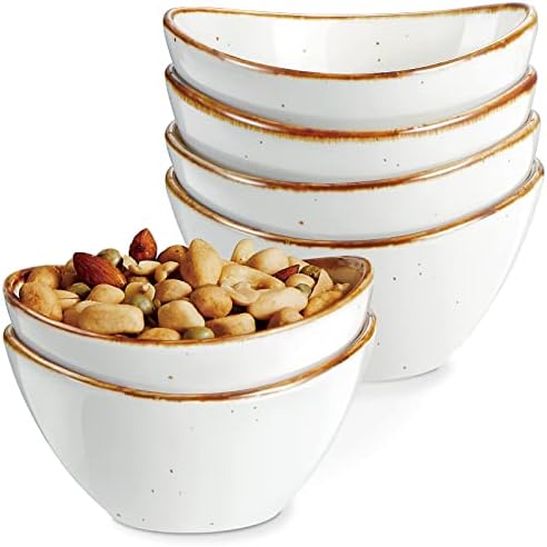 ONEMORE Ceramic Bowls, 8 oz Ice Cream Bowls Oval Salad Bowl Set of 6 Small Serving Bowls for Charcuterie Board, Dessert, Dips, Cereal, Side Dishes - Microwave, Dishwasher and Oven Safe - Creamy White