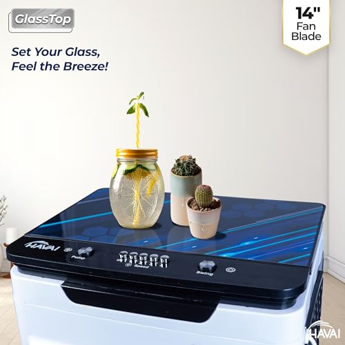 Image of Premium Glass Top GT 14 Air Cooler | 60L Tank Capacity | 14 inch Fan Blade | 170W Power | 20ft Air Throw | 3-Side Honeycomb Cooling | Sleek Glass Top Design | 4 Castor Wheels