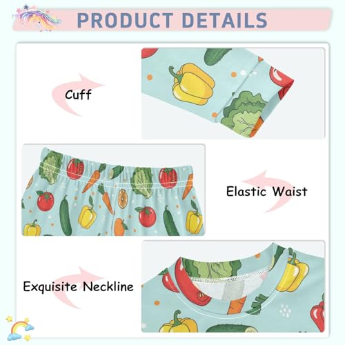 Pajama Sets Long Sleeve Vegetable Fruit Fresh Pattern Soft Comfy Sleepwear 2 Piece PJS 3-8T4
