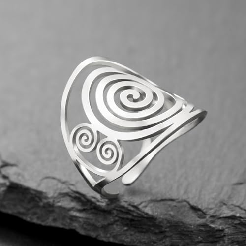 LIKGREAT Spiralny otwarty pierścień dla kobiet i mężczyzn regulowany rozmiar pierścionki ze stali nierdzewnej biżuteria amulet ochrona rodzinna urodziny, Stal nierdzewna, Bez kamieni szlachetnych