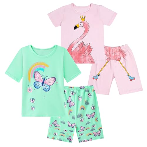 Smazero Girls Pyjamas Sets Cotton Summer Short Flamingo Pjs for Girls 3-8 Years Kids Butterfly Pajamas Children Clothes - 4-Piece