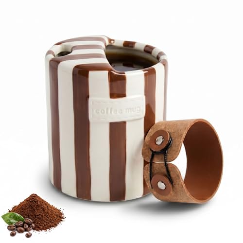 Taza de Cerámica a Rayas 10oz con Manga de Cuero miniatura 1