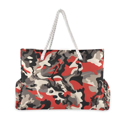 Camouflage Red Sturdy Sturdy Tote Bags with side pocketes Travel Bag Beach Sports Handbag for Pool Gym Grocery Travel2