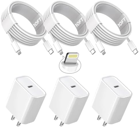 3Pack Extra Long 10FT iPhone Fast Charger,iPhone Charger Fast Charging Quick 10Foot USB C to Lightning Cable Cord Type C Fast Charging Block Wall Charger for iPhone 14/14 Pro/13/12 Mini/11/XS/X/iPad