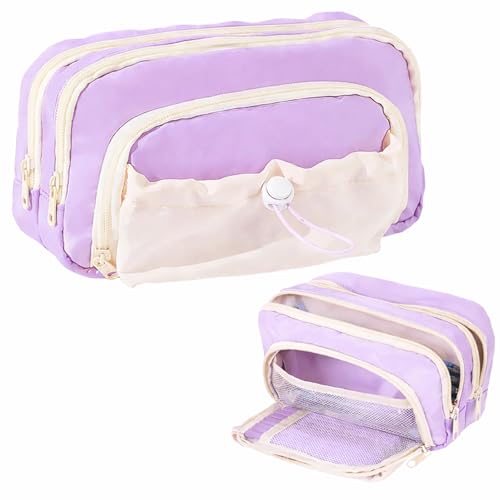 Image of FunBlast Pencil Pouch for Girls, Cute Pencil Case with Multiple Compartments, Aesthetic Stationery Organizer with Drawstring Pocket, Large Capacity Pouch for School, Return Gift for Kids (Purple)