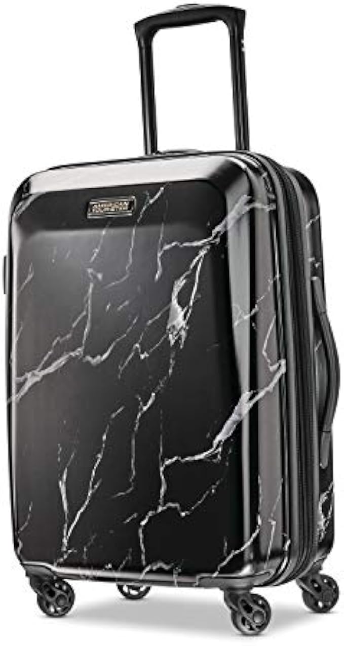 American Tourister Moonlight Hardside Expandable Luggage with Spinner Wheels, Black Marble, Carry-On 21-Inch
