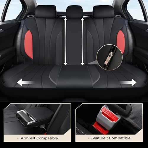 Image of Coverado Seat Covers, Red Car Seat Covers Full Set, Automotive Seat Covers 5 Seats, Waterproof Black Car Seat Protectors Universal Fit for SUVs Trucks Sedans