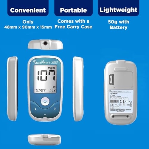 Image of Standard GlucoNavii GDH Blood Sugar Monitor - Complete Diabetes Testing Kit with Glucose Monitor, 100 Test Strips, 100 SD Biosensor Safety Lancets & Case - Code-Free Blood Glucose Monitors for Accurate Diabetic Monitoring (GlucoNavii mmol /L + 100 (PSL + Strips))
